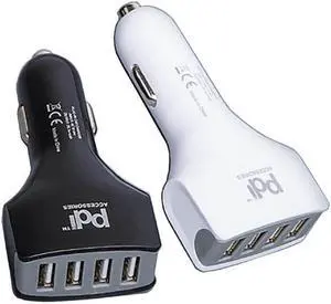 PDI-868 - USB CAR CHARGER 4PORT 5VDC 4.8A ASSORTED BLACK AND WHITE