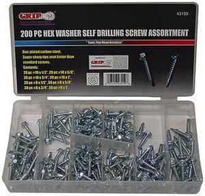 43159 - SCREW SELF DRILLING W/HEX NUT ASSORTED 200PCS (200 pcs/pkg)