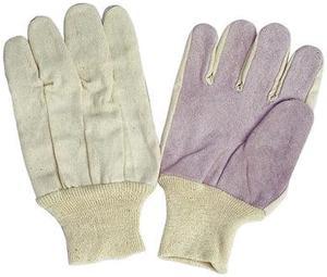 45I-604-B - GLOVES LEATHER PALM GRY LARGE COTTON BACK AND KNIT WRIST MENS (12 pcs/pkg)