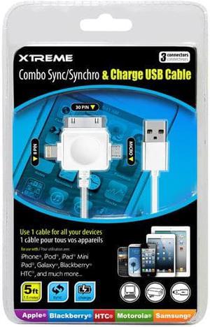 59053 - USB CABLE A MALE TO MICRO/30P/8P LIGHTING CONN 5FT SYNC AND CHARGE