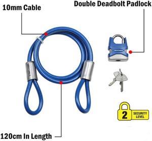 KZS-5117 - CABLE LOCK AND KEY 4FT FOR BIKES BRAIDED STEEL CABLE AND PADLOCK