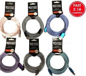 PDI-485 - USB CABLE A MALE TO C MALE 10FT 2.1A ASSORTED COLORS