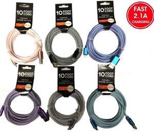 DC11 - USB CABLE A MALE TO LIGHTNING 8P 10FT 2.1A ASSORTED COLORS