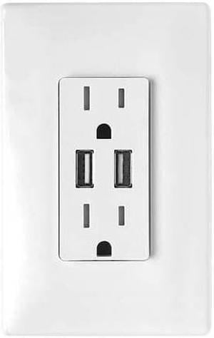 LQ-2 - ELECTRICAL RECEPTACLE 2POS USBX2 3.1A DECORA WALLPLATE WHITE