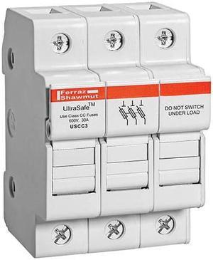 USCC3 - FUSE HOLDER 30A 600VDC/600VAC DIN RAIL CLASS CC 3 POLES