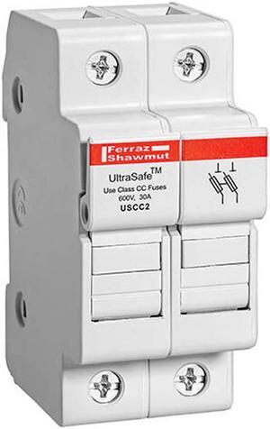 USCC2 - FUSE HOLDER 30A 600VDC/600VAC DIN RAIL CLASS CC 2 POLE