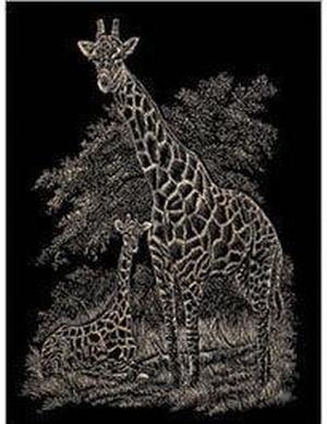 R-01311 - COPPER ENGRAVING GIRAFFE AND BABY.