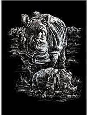 SILF21 - SILVER ENGRAVING RHINOCEROUS AND BABY