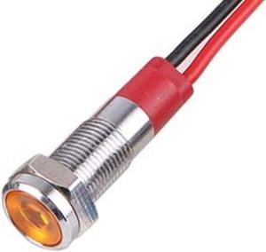 BMA-163 - INDICATOR LED 12V 6MM YEL CHMT WIRES METAL IP67 PILOT LIGHT