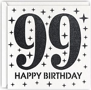 Black 99Th Birthday Card, Laser Cut Glitter Woman Man Age 99 Gift For Grandfather, Father