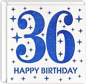 Blue 36Th Birthday Card, Laser Cut Glitter Woman Man Age 36 Gift For Husband, Brother
