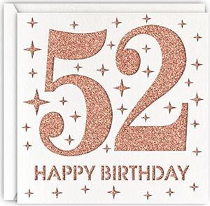 Rose Gold 52Nd Birthday Card, Laser Cut Glitter Woman Age 52 Birthday Gift For Mother, Wife, Sister