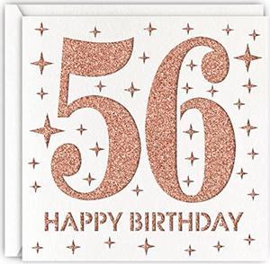 Rose Gold 56Th Birthday Card, Laser Cut Glitter Woman Age 56 Birthday Gift For Mother, Wife, Sister