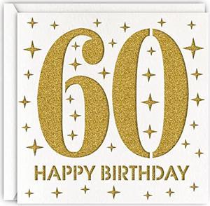 Gold 60Th Birthday Card, Laser Cut Glitter Woman Man Age 60 Gift For Mother, Father, Sister