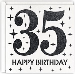 Black 35Th Birthday Card, Laser Cut Glitter Woman Man Age 35 Gift For Husband, Brother