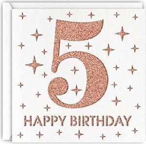 Rose Gold 5Th Birthday Card, Laser Cut Glitter Girl Age 5 Birthday Gift For Daughter, Granddaughter
