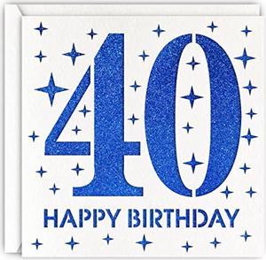 Blue 40Th Birthday Card, Laser Cut Glitter Woman Man Age 40 Gift For Husband, Brother, Father