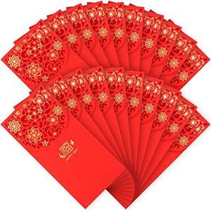 20 Pieces Chinese Year Red Envelopes Chinese Red Pockets Red Chinese Money Envelopes Hong Bao Lucky Money Gift Envelopes For Spring Festival Birthday Wedding Gifts, 7 X 3 Inch (Classic Style)