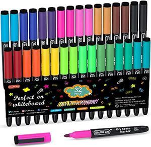 Dry Erase Markers, 32 Pack 16 Colors Magnetic Whiteboard Markers With Erase,Fine Point Dry Erase Markers Perfect For Writing On Whiteboards, Dry-Erase Boards,Mirrors For School Office
