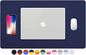 Dual Sided Desk Pad, 24" X 14" Pu Leather Desk Mat, Waterproof Desk Blotter Protector Mouse Pad (Dark Blue/Yellow)