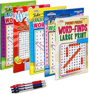 5-Pack 450+ Travel-Size Wordsearch Puzzle Books For Adults, Aging Seniors Brain Stimulation Large Print Words Activity Books ( Pack Bulk), Paperback  Digest Size 8X5
