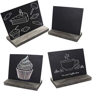 5 X 6 Inch Mini Tabletop Chalkboard Signs With Rustic Style Wood Base Stands, Set Of 4,Include 3 Chalks