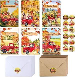 120 Sets Bulk Thanksgiving Cards With Envelopes Stickers Assortment 6 Designs Watercolor Vintage Truck Pumpkins Greeting Cards Blank Holiday Harvest Cards Give Thanks Cards 4X6 For Fall Autumn Party