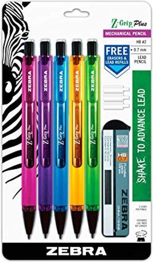 Z-Grip Plus Mechanical Cil, 0.7Mm, Lead And Erasers, Assorted Barrel Colors, 5 Pack (55505)