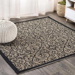 JONATHAN Y SMB107A-5SQ Madrid Vintage Filigree Textured Weave Indoor Outdoor Area-Rug Classic Coastal Easy-Cleaning Bedroom Kitchen Backyard Patio Non Shedding, 5' Square, Black/Khaki
