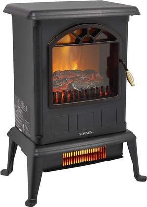 ROVSUN Electric Fireplace Stove, 22.4" Freestanding Infrared Quartz Heater w/Realistic Flame Effect, Overheat & Tip-Over Protections, Adjustable Temperature, 1000W/1500W, ETL, Bedroom Living Room