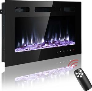 30 inch Electric Fireplace Wall Mounted, Led Fireplace, Wall Fireplace Electric with Remote Control, Electric Fireplace Inserts, Adjustable Flame Colors and Speed