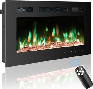 36 Inch Electric Fireplace Inserts, Wall Mounted Fireplace, Recessed Electric Fireplace, Wall Fireplace Electric with Remote Control, Indoor Electric Fireplace, Linear Fireplace, 750/1500W