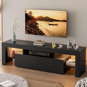 YESHOMY Modern LED TV Stand for Televisions up to 70 Inch with Glass Shelves and Drawer, Gaming Entertainment Center with Multiple Dynamic RGB Modes, for Livingroom, Bedroom, 60 Inch, Black