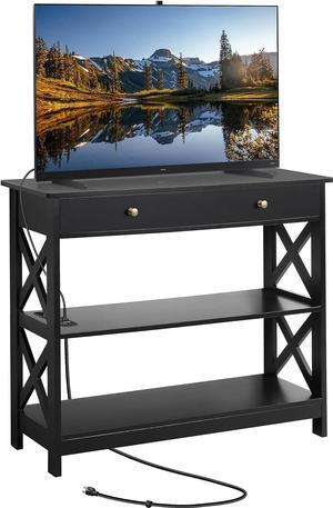 Yaheetech TV Stand with Power Outlet, Entertainment Center with Drawer, 39.5" Media Console Table for TV up to 45 inch with 2 Open Shelves for Bedroom, Living Room, Entryway, Black