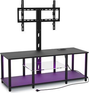 TV Stand with Mount and Led LightBlack TV Stand with Power Outlets for 32/40/43/50/55/60/65/70 Inch TV,Entertainment Center with Open Storage Shelf for Bedroom/Living Room/Office