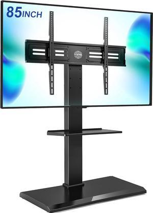 FITUEYES Floor TV Stand Iron Base with Swivel Mount for 50-85 Inch Large LCD/LED TVs Adjustable Shelf Tall Corner TV Stands for Bedroom and Living Room Hold Up to 110 lbs Black