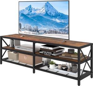 Bigbiglife TV Stand for TVs Up to 75 Inches, Industrial Entertainment Center with 3 Tier Open Shelves, TV Console Table for Living Room, Bedroom, Rustic Brown