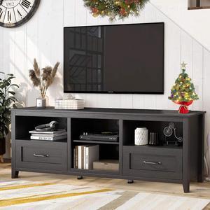 SAINTCY Black TV Stand for TVs up to 80", Large Classcial TV Cabinet, Modern Entertainment Center with Drawers for 55 65 70 75 inch TV Stand, Wood Cabinet Media Console for Living Room, Bedroom