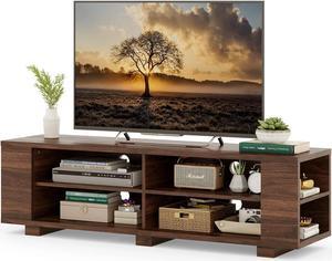 Tangkula Wood TV Stand for TVs up to 65 Inch Flat Screen, Modern Entertainment Center with 8 Open Shelves, Universal TV Storage Cabinet for Living Room Bedroom, TV Console Table (Walnut)