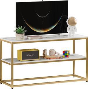 Function Home TV Stand for TVs up to 50 Inch, 3 Tier Entertainment Center, Modern TV Cabinet with Marble Top and Gold Metal Base, 42" Media Console Table with Storage for Living Room Bedroom
