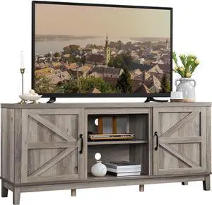 Yaheetech TV Stand with Barn Doors and Storage Cabinet, Farmhouse TV Entertainment Center for TVs to 65 Inch, Modern TV Console Table for Living Room, 58inch, Gray