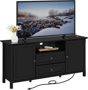 Yaheetech Black TV Stand with Drawers for TVs up to 65 Inch, Media Entertainment Center with Power Outlet & Storage Space, Modern Elegant TV Console for Bedroom & Living Room