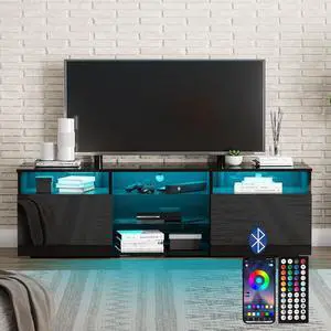 Uspeedy TV Stand,High Glossy LED TV Stand for 55 inch TV Stand,Modern TV Entertainment Center with Adjustable Storage Shelf,TV Console Table with RGB LED 20 Color Lighting(47IN Black)