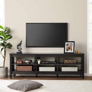 WAMPAT TV Stand for TVs up to 75 inch, Wood Entertainment Center for 65+ Inch TV, Classic Television Stands with 6 Cubby, TV Table Media Stand for Living Room and Bedroom, 70 Inch, Rustic Black