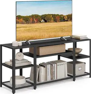 VASAGLE TV Stand for 65 Inches TVs, Industrial Entertainment Center, Modern TV Console with Open Storage Shelves for Living Room, Bedroom, Black ULTV105B22