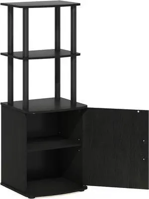 Furinno Turn-N-Tube Tall TV Entertainment Side Table Display Rack with Storage Cabinet, 2-Tier, Blackwood/Black