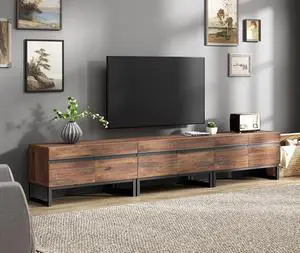 WAMPAT Modern TV Stand for TVs up to 110 inch, 3 in 1 Entertainment Center TV Console with Storage Cabinets and Metal Base,Media Console for Living Room,Brown