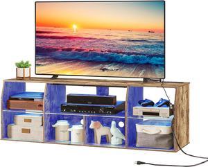 VECELO TV Stand with LED Strip & Power Outlets, Industrial Entertainment Center for 45/50/55/60/65 inch Television, 7 Open Storage, 3 Tiers Media Console Table, Cord Holes, for Living Room, Bedroom