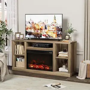 Furniwell Fireplace TV Stand for 65 Inch TV with 26" Fireplace(Natural) Furniwell Fireplace TV Stand for 65 Inch TV with 26" Fireplace(Natural)