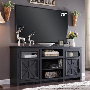 JXQTLINGMU TV Stand for 75 inch TV, Farmhouse TV Stand with Storage for Living Room, Entertainment Center, TV Console, Rustic (Black)